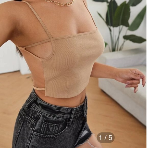 🥑FREE🥑 w/any FP purchase SHEIN Backless Strappy Crop Top in Nude - Picture 1 of 6